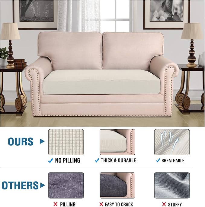 H.VERSAILTEX Super Stretch Individual Seat Cushion Covers Sofa Covers Couch Cushion Covers Slipcover Sets Thick Jacquard Textured Twill Fabric (1 Piece Loveseat Cushion Cover, Porcelain)-Ruum Studio Home