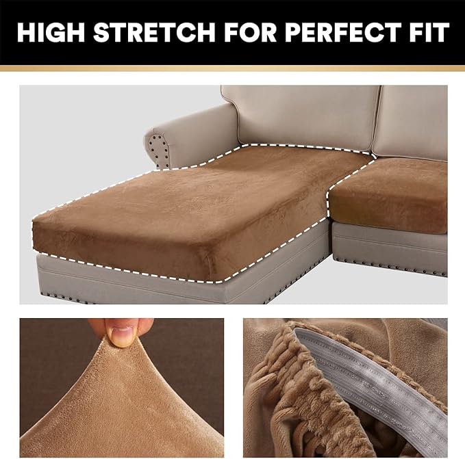 PrinceDeco Sectional Couch Covers 4 Pieces Couch Covers for Sofa Velvet Separate Couch Cover L Shape for Left/Right Chaise(3 Seater + 1 Chaise,Camel)-Ruum Studio Home