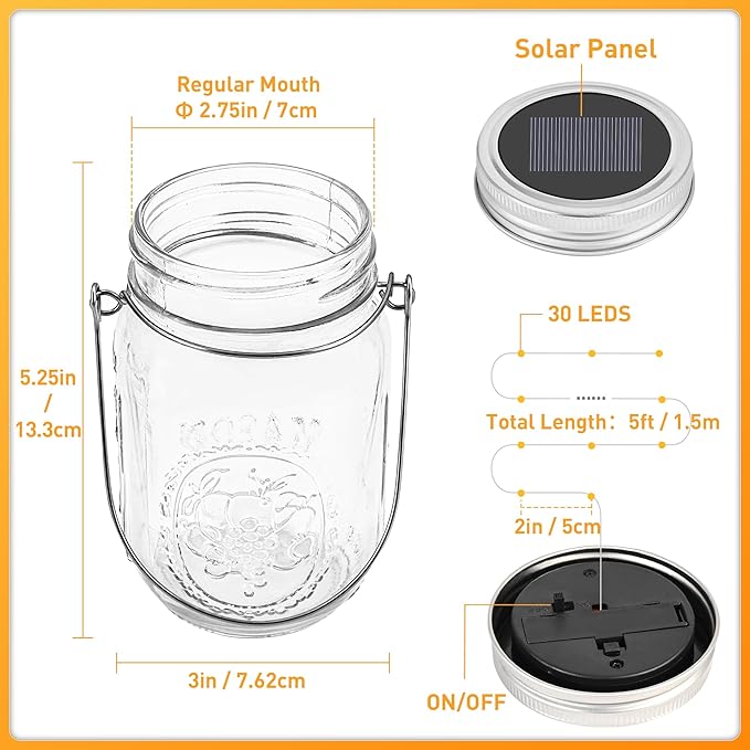 GIGALUMI Solar Mason Jar Lights, 12 Pack 30 Led String Fairy Lights Garden Lights Outdoor Waterproof Metal Lid Hanging Solar Lanterns for Outdoor, Garden, Patio, Lawn, Balcony Decoration-Ruum Studio Home