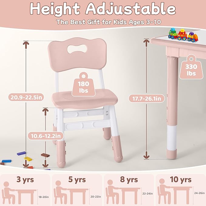 Toddler Table and Chair Set, Height Adjustable-Upgrade Kids Table and 2 Chairs for Ages 3-8, Multi-Activity Toddler Play Table with Graffiti Desktop for Home/Daycare/Classroom-Ruum Studio Home