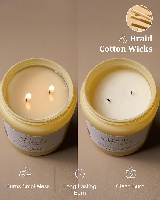 M&SENSE Candles Lemon Vanilla Scented, 19.4oz 110 Hours Long Lasting for Home 2 Wick Natural Soy Wax Non Toxic Candles in Glass Jar, Stress Relief Gifts for Women and Men-Ruum Studio Home