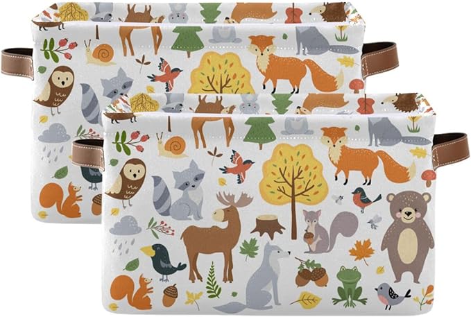 Storage Basket Bin Cute Woodland Animals Organizer Collapsible Shelf Basket Cube with Handle for Nursery Bedroom Bathroom-Ruum Studio Home