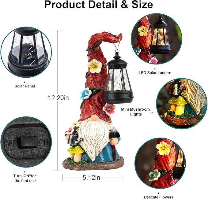 Solar Gnome Garden Statue Lights Gnome Figurine with Solar Lantern, Outdoor Garden Waterproof Ornaments Decorations for Yard Lawn Patio – Ideal Gift for Women Mom Grandma-Ruum Studio Home