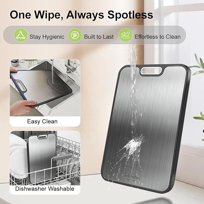 Mushu Titanium Cutting Boards for Kitchen,Upgrated Double Sided Food-Grade 100% Pure Titanium w/Wheat Straw PP Chopping Board for Meat Vegetable Fruit,Easy to Clean,Kitchen Gifts Large Size-Ruum Studio Home