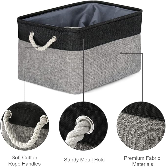 TheWarmHome Organization and Storage Basket for Organizing - 17x14x10 inch Large 3 Pack Collapsible Storage Bin for Shelves, Fabric Basket for Gifts Empty Organizer Gift Closet (Black & Grey)-Ruum Studio Home