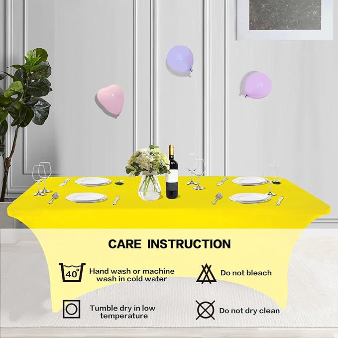 IVAPUPU 2 Pack 4FT Table Cloth for Rectangular Fitted Events Stretch Yellow Table Covers Washable Cover Spandex Tablecloth Protector for Party, Wedding, Cocktail, Banquet, Festival-Ruum Studio Home