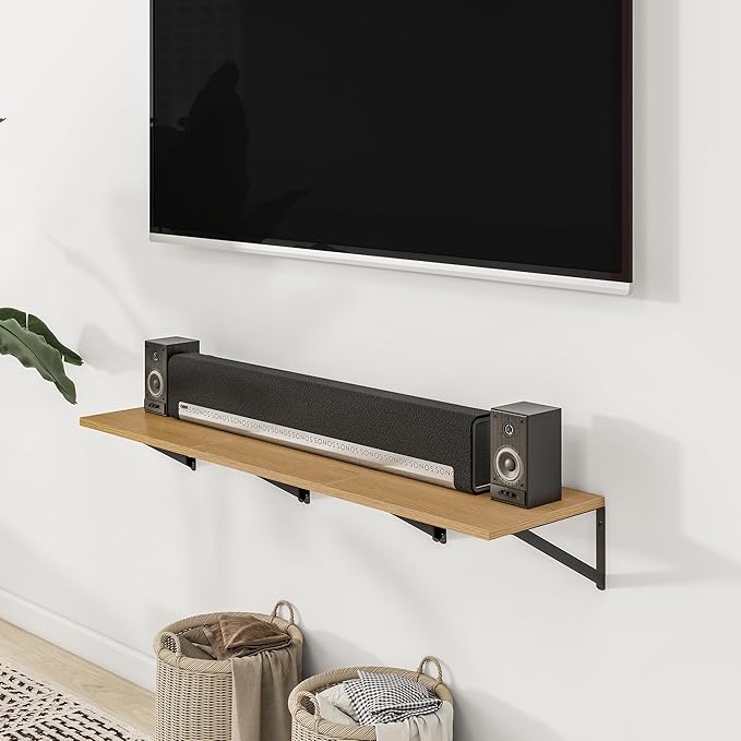 Heimlove Deep Floating Shelves for Wall, 12 Inch Deep Floating Shelves Set of 3, 16W x 12D Wood Wall Shelves, Wide Wood Shelves with Metal Bracket for Living Room, Kitchen, Office, Bedroom - Oak-Ruum Studio Home