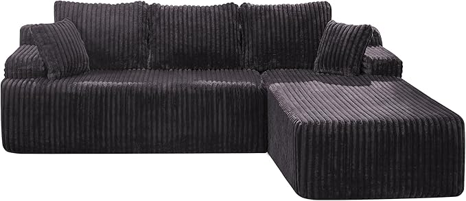Hobestluk Modular Sectional Sofa Couches 108" L-Shape Couch 3 Seat Modular Sofa Memory Foam Sectional Couches for Living Room, Boneless Couch with Oversized Chaise (Grey, Right Facing)-Ruum Studio Home