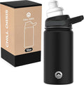 Chill Oasis Water Bottle | Compatible With Popular Flavor Cartridges | BPA Free, Leak Proof, Double-Walled Vacuum Insulated Stainless Steel, and Dishwasher Safe | Cold for 24 Hours (Black, 12oz)-Ruum Studio Home