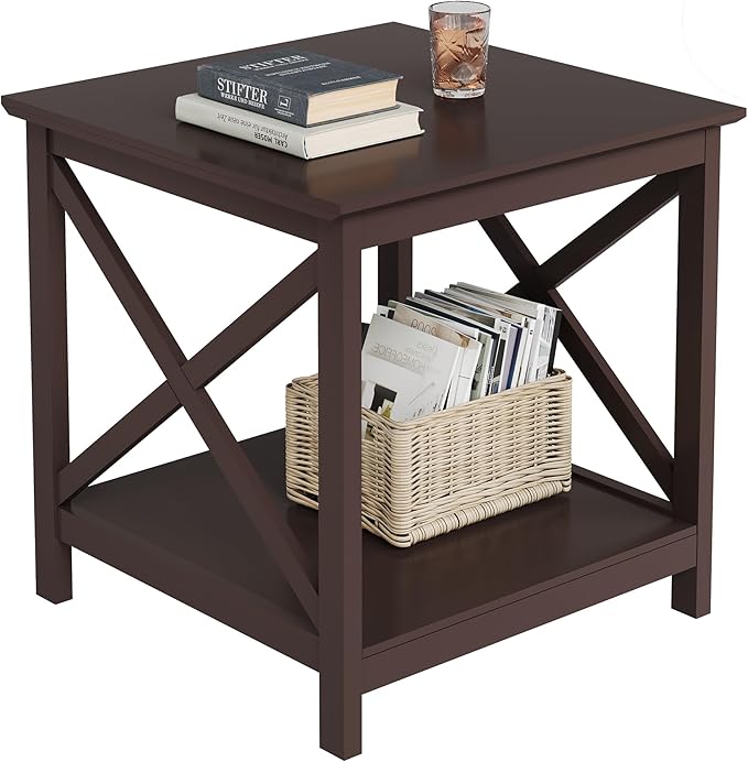 ChooChoo End Table, 24 Inch End Table with 2-Tier Storage Shelf, Side Table for Living Room, Wood Nightstand for Bedroom, Office, Painted Surface, Espresso-Ruum Studio Home