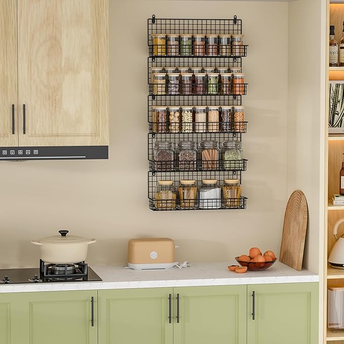 X-cosrack Spice Rack Wall Mount, 5 Tier Large Spice Rack Organizer for Efficient Storage, Height-Adjustable Hanging Spice Shelf for Kitchen and Pantry, Up to Storage 90 Jars(Patent No.:D909138S)-Ruum Studio Home