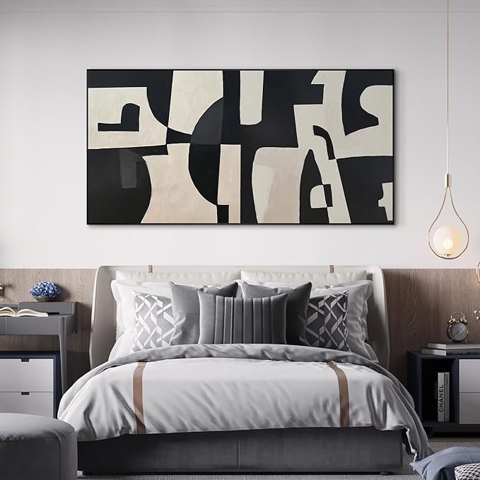 SIGNWIN 24"x46" Extra Large Framed Wall Art Black and White Abstract Geometric Design, Minimalist Modern Print for Home Living Room Bedroom Decor (Frame Assembly Required)-Ruum Studio Home