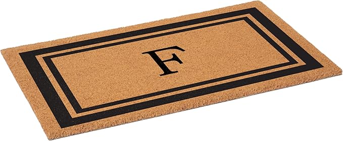 Calloway Mills 152961830F Black Border 18" x 30" Monogram Doormat, (Letter F)-Ruum Studio Home