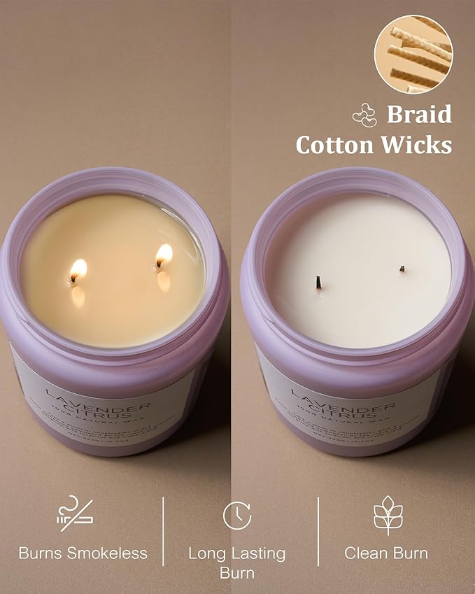M&SENSE Lavender Citrus Candles, 19.4oz 110H Burn Time Large Natural Soy Candles for Home Scented, Stress Relief Aromatherapy Gifts for Mom Friends Teacher & Spa, Bath, Yoga-Ruum Studio Home