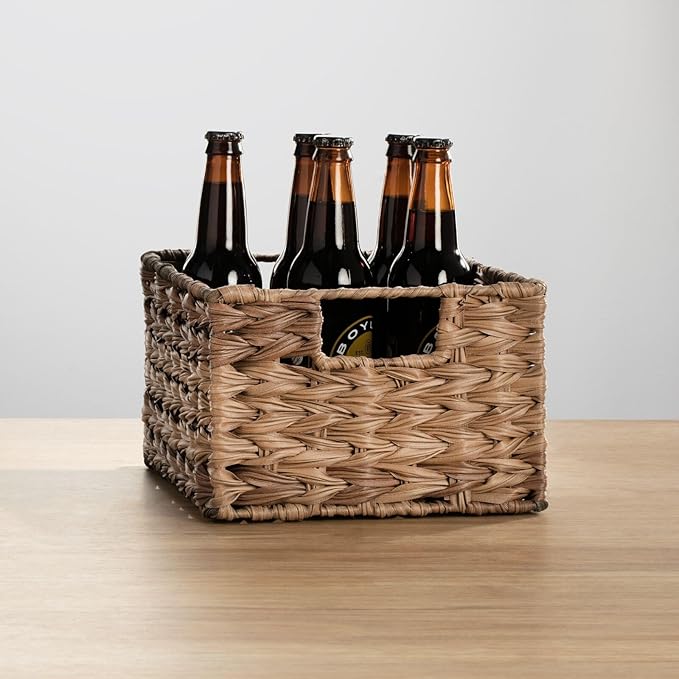 mDesign Woven Farmhouse Kitchen Pantry Food Storage Organizer Basket Bin Box - Container Organization for Cabinets, Cupboards, Shelves, Countertops - Store Potatoes, Onions, Fruit, 3 Pack, Brown Ombre-Ruum Studio Home