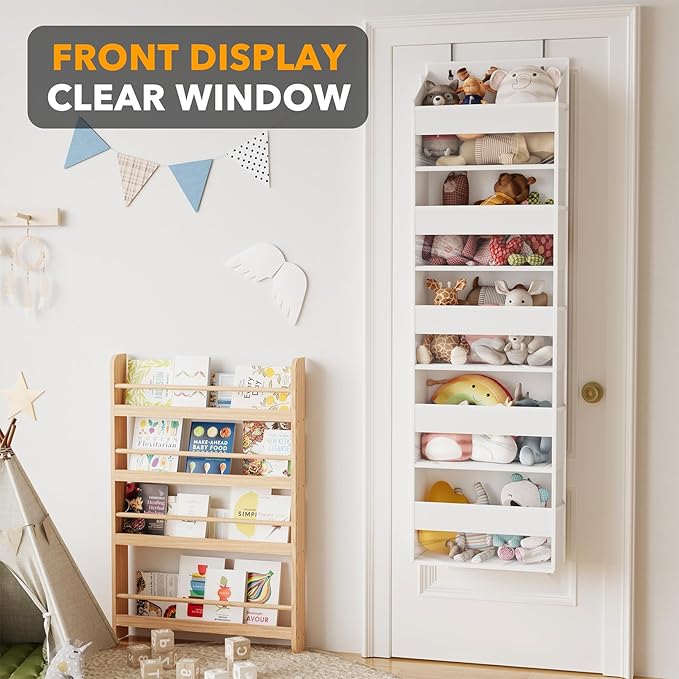 SpaceAid 1 Pack Over The Door Organizer with 5 Large Pockets and 10 Mesh Side Pockets, 5 Layers Door Organizer Hanging with Clear Window for Bedroom, Bathroom, Pantry and Nursery, White-Ruum Studio Home