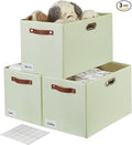 3-Pack Foldable Fabric Storage Bins with Durable PU & Metal Handles, Collapsible Storage Baskets for Shelves, Home Storage, Closet Organizers, Living Room(17"x11.8"x11.8", Sage Green)-Ruum Studio Home