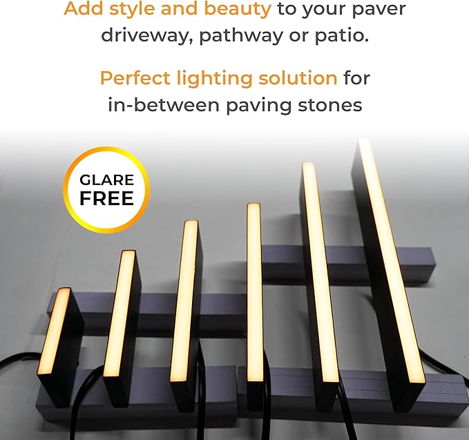 LUMENGY Paver Light Slim 0.5x16 Inch Glare-Free 2700K Warm White, Steel Brick Lighting for Pavers, Walls, Driveway & Pathway Borders, Waterproof IP67, 12V AC/DC Drive-Over Rated-Ruum Studio Home