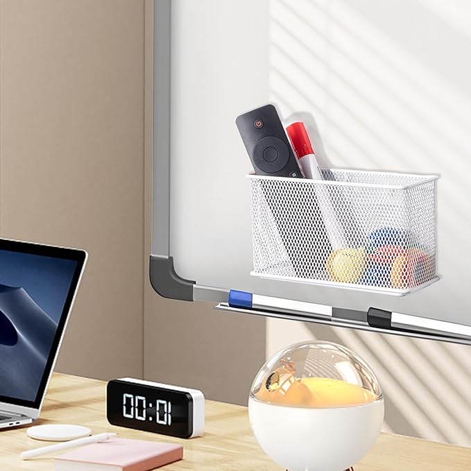 White Magnetic Basket, Magnetic Shelf Pencil Holder for Refrigerator, Wire Mesh Magnetic Bin, Magnetic Organizer Whiteboard Desktop Storage, 6.29"x2.28"x3.54"-Ruum Studio Home