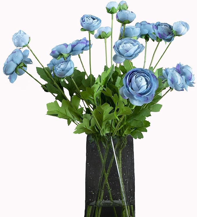 Artificial Silk Flowers Ranunculus Fake Flower 5 Pcs,Suitable for core Decoration,Wedding Floral Creation,Flower Arrangement DIY Project,Interior Decor（Blue）-Ruum Studio Home