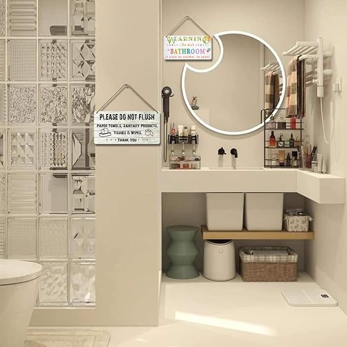 Do Not Flush Sign for Bathroom Toilet Signs Please Do Not Flush Paper Towels, Sanitary Products, Tissues & Wipes Vintage Bathroom Wooden Signs for Home Decor Funny Toilet Restroom Sign 12x6 Inch-Ruum Studio Home