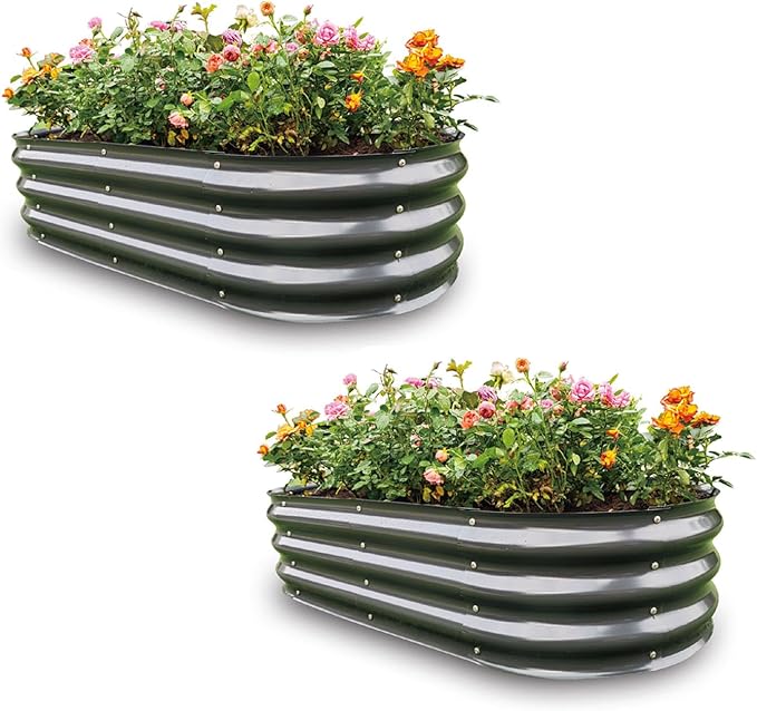Gardmax 2 Pack Galvanized Raised Garden Bed, Lightweight Planter Boxes Outdoor with Easy Assembly, Large Garden Bed for Vegetables, Fruits, Flower Dark Grey-Ruum Studio Home