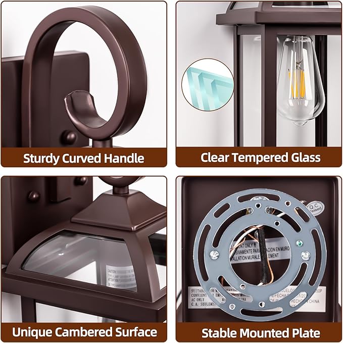 Bronze Outdoor Wall Lanterns Aluminum Anti-Rust Porch Lights 2-Pack, Exterior Light Fixtures IP65 Waterproof Clear Glass Brown Outdoor Sconces Lamps Wall Mount, Oil Rubbed Bronze-Ruum Studio Home