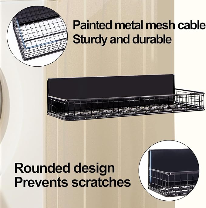 Magnetic Shelf for Fridge Magnetic Basket Organizer Wire Mesh Magnetic Holder Magnet Shelf Accessories for Office Kitchen Classroom Storage, Black-Low, 13.77" x 5.11" x 1.7-Ruum Studio Home