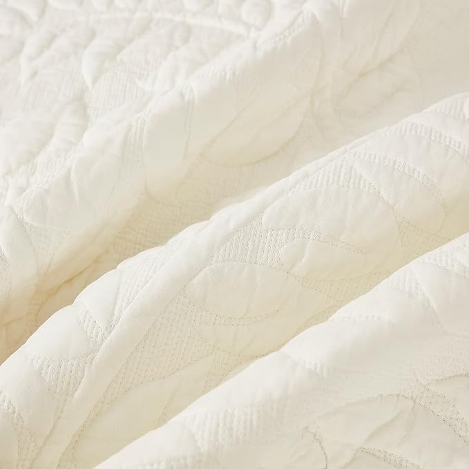 MarCielo 3-Piece 100% Cotton Oversized Bedspread Lightweight Quilt Coverlet Embroidery Farmhouse Bedding Set T0 (Bright White, Twin (68"x86"))-Ruum Studio Home