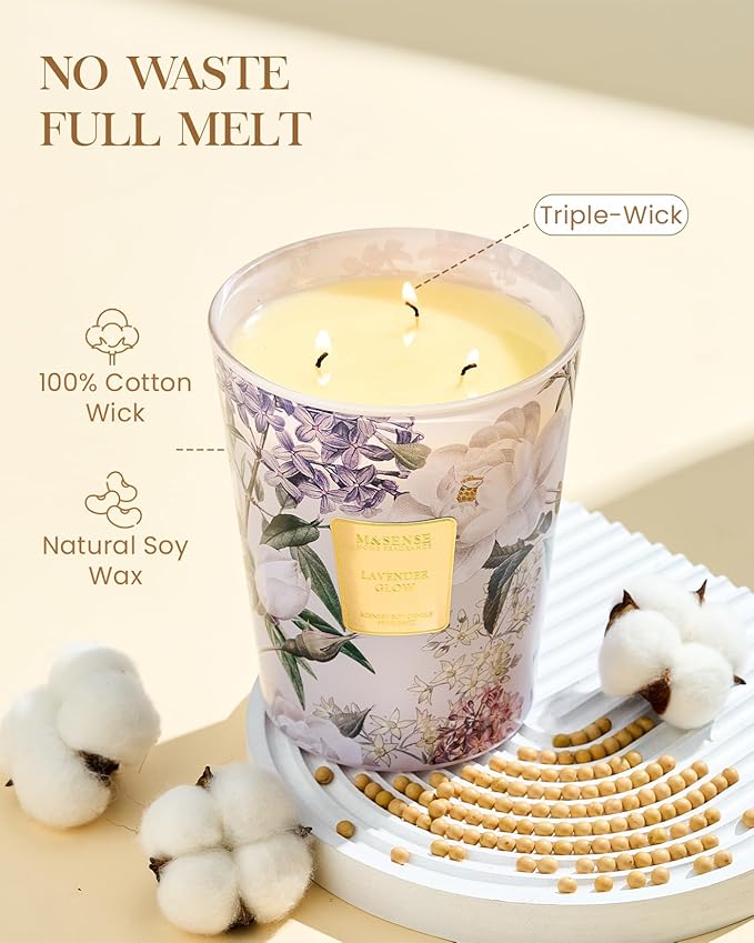 M&SENSE Extra Large Lavender Soy Candles for Home Scented 35oz 150 Hour Long Lasting Slow Burning, 3-Wick Natural Aromatherapy Candle Highly Scented Home Fragrance Gift for Women Men-Ruum Studio Home