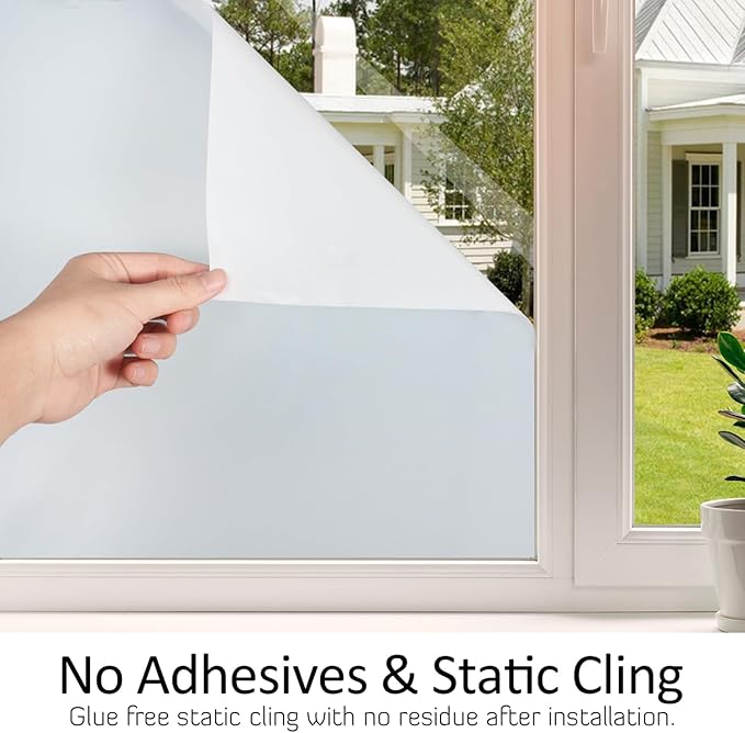 HIDBEA Frosted Window Privacy Film Heat Control UV Blocking, Static Cling Non-Adhesive Reusable Door coverings for Bathroom Home Office (White Frosted 23.6 Inch x 6.5 Feet)-Ruum Studio Home