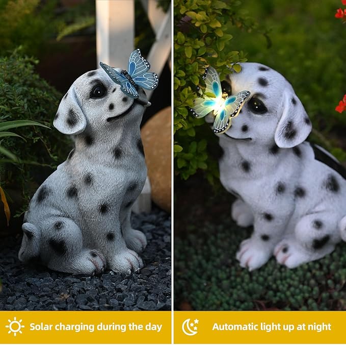 Dog Garden Figurines Outdoor Decor Solar Statue with LED Lights for Patio Lawn Yard Art Decoration Housewarming Garden Gift-Ruum Studio Home