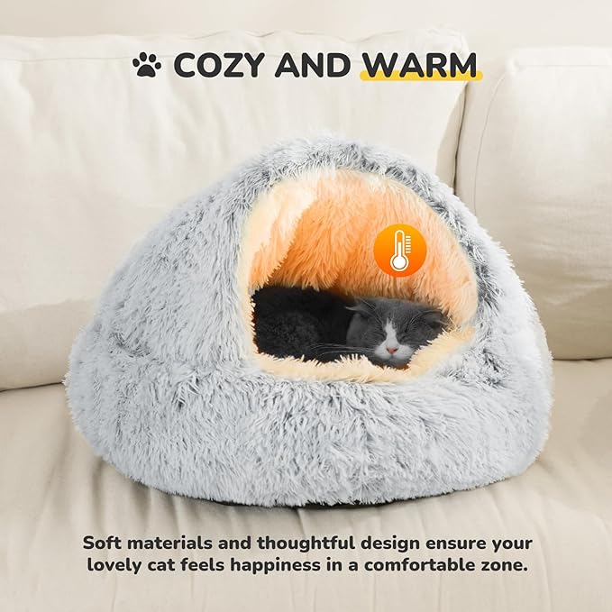 CATISM Cozy Plush Hooded Cat Bed, Indoor/Outdoor, Self-Warming Cave, Removable Washable Non-Slip Bottom-Ruum Studio Home