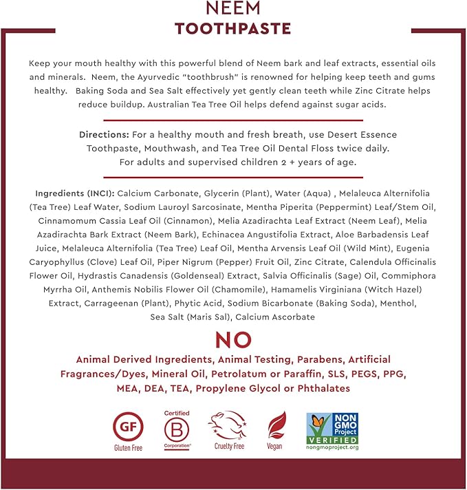 Desert Essence Natural Neem Toothpaste - Cinnamint - 6.25 Oz - Pure Essential Oil - Baking Soda - Complete Oral Care - Sea Salt - Refreshing Taste - Promotes Buildup Reduction-Ruum Studio Home
