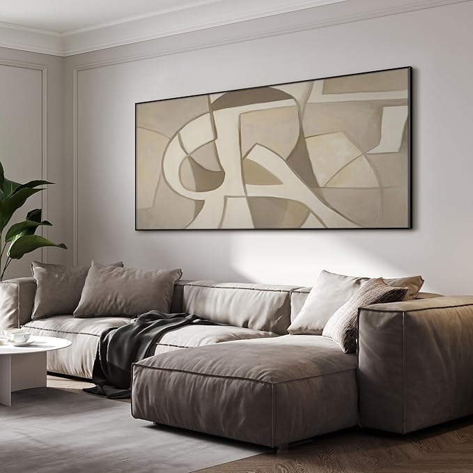 SIGNWIN 24"x46" Extra Large Framed Wall Art Neutral Abstract Geometric in Mid-Century Style, Retro-Inspired Design for Home Living Room Bedroom Decor (Frame Assembly Required)-Ruum Studio Home