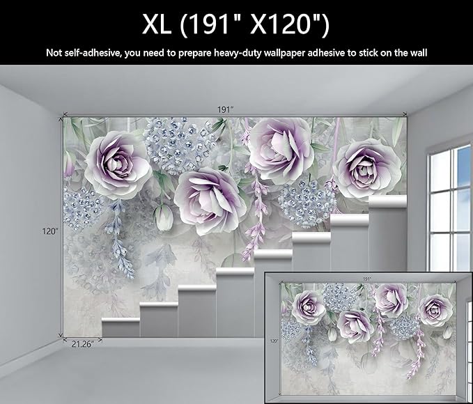 WFBHUA-Purple Rose Floral 3D Wallpaper Mural Modern Flower Leaf Wallpaper for Bedroom Wall Murals Decoration(Not Peel and Stick)-Ruum Studio Home