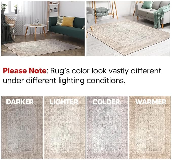 Keen Home Design 4x6 Rug - Machine Washable Area Rug with Non-Slip Backing, Ideal for Living Room, Dining Room, Bedroom - Vintage, Easy Clean, Durable, Low Pile Rug - (4' x 6')-Ruum Studio Home