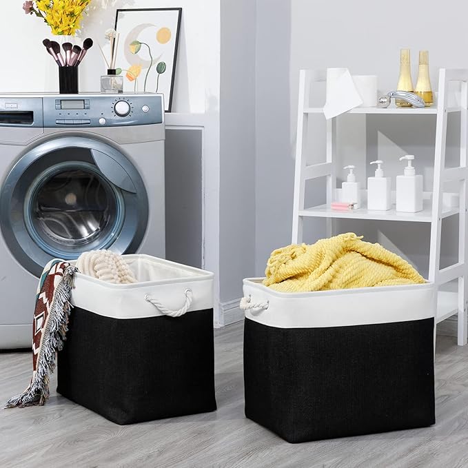 Bidtakay Baskets Extra Large Storage Bins for Clothes Set of 2 Black Baskets for Organizing Fabric Bins 17x12x15 In Tall Baskets with Handles Decorative Basket for Home Organiztion Dog Toy Baskets-Ruum Studio Home