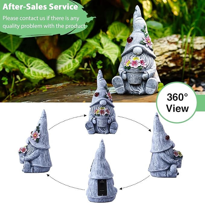 Goodeco Sitting Gnome Holding Flower Statue - Solar Garden Gnomes Decor for Outside with LED Lights, for Women or Moms, Housewarming Gnome Decorations-Ruum Studio Home
