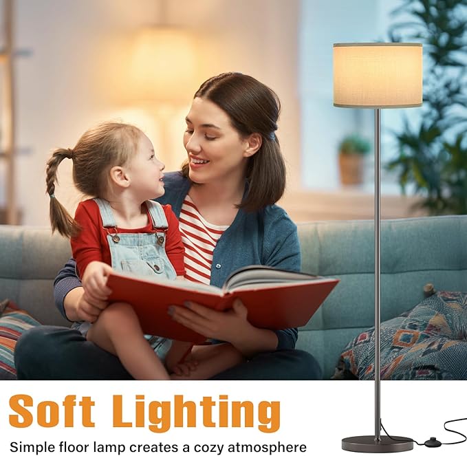 Ambimall 60'' Modern Floor Lamp with Shade, Tall Lamps for Living Room, Bedroom, Office, Dining Room, Gray Shade with Deep Gray Pole(Without Bulb)-Ruum Studio Home