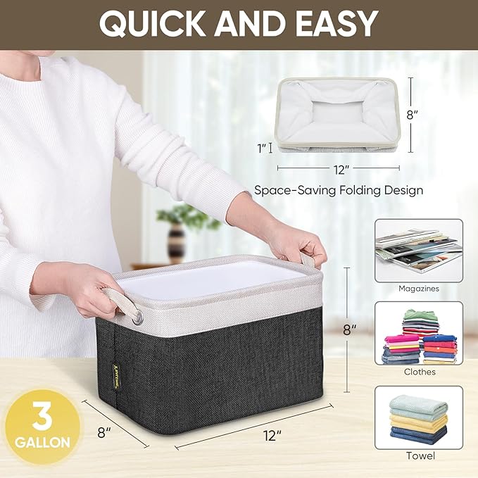 BALEINE 1 Pack Fabric Storage Bins for Shelves, Linen Storage Baskets for Organizing, Decorative Closet Bins for Clothes, Home (Black, 12"x8"x8")-Ruum Studio Home