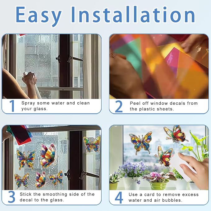 20pcs Window Decals for Bird Strikes, Anti Collision Window Clings, Rainbow Reflection Window Sticker, Butterfly Style Sun Catcher Stickers for Glass Windows-Ruum Studio Home