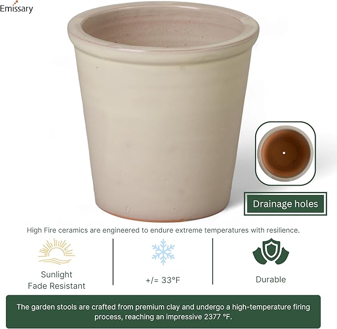 Emissary Round Stoneware Planter (Parent SKU 12012) (Cream, 8" D x 7" H)-Ruum Studio Home