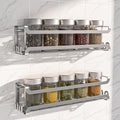 LUCYCAZ 2 Pack Wall Mounted Spice Rack with 16 Hooks, Spice Organizer Shelf for Stove Cabinet Pantry Door,Screw or Adhesive Spice Shelf Hanging Wall Spice Rack in Kitchen and RV (Silver, 2 PACK)-Ruum Studio Home