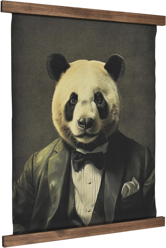 American Art Decor Hanging Linen Dapper Suit Panda Tapestry Vintage Animal Wall Art Hanging-Ruum Studio Home