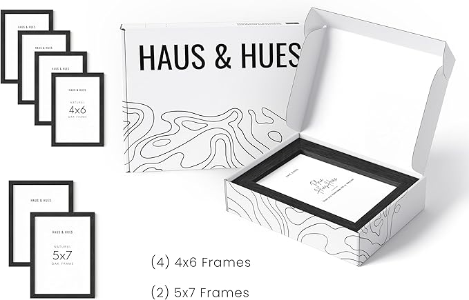 HAUS AND HUES Black Oak Wood Gallery Wall Tabletop Frames Made with Real American Oak and Shatter-free Plexiglass - Set of 6 (Four 4x6, Two 5x7, Framed Black)-Ruum Studio Home