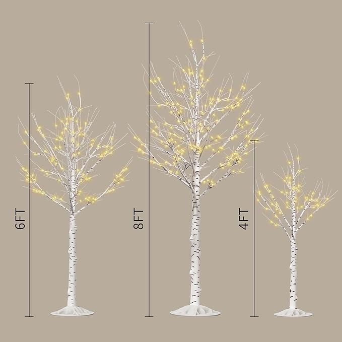 Outdoor Christmas Decorations Lighted Birch Tree Set of 3, LED Warm White 4, 6 and 8 Feet, for Indoor Christmas Decor, Party, Garden, Yard, Wedding, Holiday-Ruum Studio Home