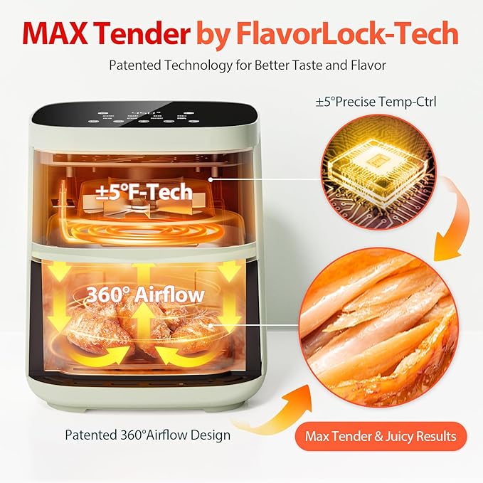 Air Fryer, Beelicious 8-in-1 Smart Compact 4QT Air Fryers, Shake Reminder,450°F Digital Airfryer with Flavor-Lock Tech,Tempered Glass Display, Dishwasher-Safe & Nonstick, Fit for 1-3 People, Avo Green-Ruum Studio Home