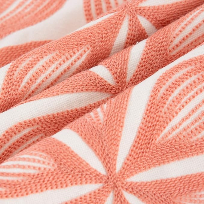 HWY 50 Coral Pink Decorative Throw Pillow Covers 18x18 Inch (1 Piece), Embroidered Cotton Farmhouse Cushion Cover Pillow Case for Sofa Couch Living Room Bed, Fashion Geometric-Ruum Studio Home