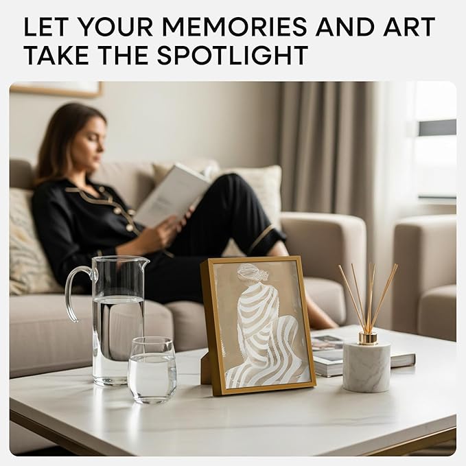 Homeforia Bronze Picture Frames 8x10, High End Metal 8 x 10 Photo Frame with Mat 5 x 7 Art, 10x8 Brass Frame Matted to 5x7 inch Print, 8by10 Wall or Tabletop Frames, Tempered Glass, Wall Kit, Set of 1-Ruum Studio Home